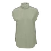 Zijden Gestreepte Top met Hoge Hals Brunello Cucinelli , Green , Dames