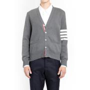 Grijze V-Hals Katoenen Cardigan met 4-Bar Steek Thom Browne , Gray , H...