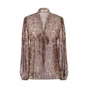 Luipaardprint Zijden Chiffon Shirt Dolce & Gabbana , Brown , Dames