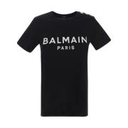 Zwart Katoenen Logo T-Shirt Balmain , Black , Dames