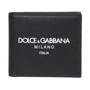 Zwarte leren portemonnee met logo Dolce & Gabbana , Black , Heren