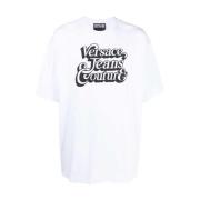 Logo Print White T-Shirt Versace Jeans Couture , White , Heren