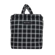 Zwarte gewatteerde nylon tote tas met zilveren hardware Marni , Black ...