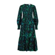 Smocked Midi Jurk met Knoopsluiting Fabienne Chapot , Green , Dames