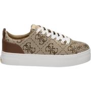 Beige Stoffen Sneakers met All Over Logo Guess , Beige , Dames