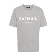 Logo Print Crew Neck T-shirts en Polos Balmain , Gray , Heren