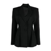 Zwarte wollen gabardine jas met gestructureerde schouders Givenchy , B...