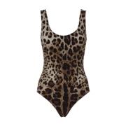 Leopard Diepe Halslijn Zeekleding Dolce & Gabbana , Brown , Dames