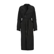 Zwarte katoenen jas met piek revers Yohji Yamamoto , Black , Dames