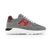 Grijze Sneakers met Witte Zool en Rode Details Hogan , Gray , Heren