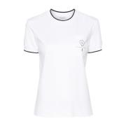 Witte Katoenen T-shirt met Contrastbies en Borstzak Brunello Cucinelli...