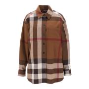 Geruite Flanellen Overshirt met Klassieke Kraag Burberry , Brown , Dam...