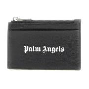 Leren kaarthouder met logo Palm Angels , Black , Heren