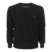 Italiaanse Wol Crew Neck Sweater Ralph Lauren , Black , Heren