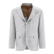 Deconstructed Linnen Wol Zijde Blazer Brunello Cucinelli , Gray , Here...