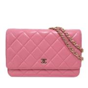 Pre-owned Leather wallets Chanel Vintage , Pink , Dames