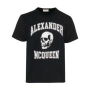 Oversized T-shirt met Skull Logo in Zwart Katoenen Jersey Alexander Mc...