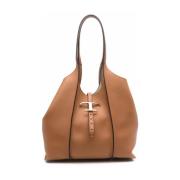 Bruine leren T-logo tote bag Tod's , Brown , Dames