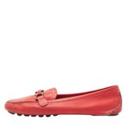 Pre-owned Leather flats Salvatore Ferragamo Pre-owned , Red , Dames