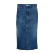 Blauwe Denim Rok met Riemlussen en Logo Patch Ami Paris , Blue , Dames