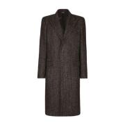 Grijze Herringbone Jas met Peak Revers Dolce & Gabbana , Gray , Heren