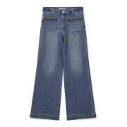 Blauwe Wijde Jeans met Geborduurde Details MOS Mosh , Blue , Dames