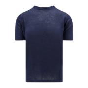 Blauw Linnen Crew-neck T-Shirt Roberto Collina , Blue , Heren