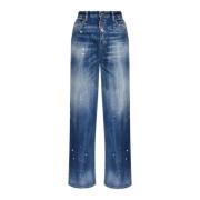 Blauwe Traveller Jeans met Verfspetters Dsquared2 , Blue , Dames