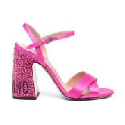 Fuchsia Roze Satijnen Sandalen Moschino , Multicolor , Dames