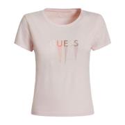 Roze Print T-shirt voor Vrouwen Guess , Pink , Dames