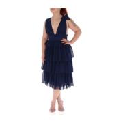 Blauwe V-hals jurk met ritssluiting Relish , Blue , Dames