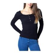 Zwart T-shirt met knopen Pieces , Black , Dames