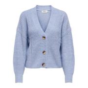 Lichtblauwe Knoopsluiting Cardigan Only , Blue , Dames