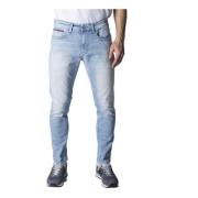 Blauwe Rits- en Knoopsluiting Heren Jeans Tommy Jeans , Blue , Heren