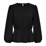 Zwarte lange mouw ronde hals blouse Only , Black , Dames