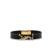 Armband van glad leer met goudkleurig metalen logo Saint Laurent , Bla...