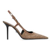 Elegant Logo Trim Slingback Pumps Versace , Brown , Dames