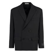 Dubbelrijige Wollen Blazer Valentino , Black , Heren