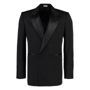 Wollen Blazer met Satijnen Revers Alexander McQueen , Black , Heren