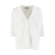 Linnen Cardigan met Mesh Steek Le Tricot Perugia , White , Dames