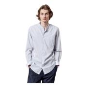 Gestreept Katoenen Grandad Kraag Shirt Massimo Alba , Blue , Heren