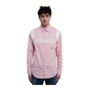 Varsity Katoenen Overhemd met Contrast Inzetstukken Dsquared2 , Pink ,...