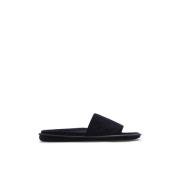 Leren slides met logo Giorgio Armani , Blue , Heren