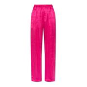 Zijden broek met logo Balenciaga , Pink , Dames