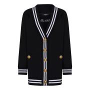 Zwarte Gebreide Cardigan met Logo Borduursel Balmain , Black , Dames