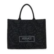 Athena Barocco Geborduurde Canvas Tas Versace , Black , Dames