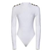 Witte Geribbelde Gebreide Bodysuit met Uitsnede aan de Achterkant Balm...