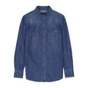 Blauwe Katoenen Shirt met Logo Detail Dolce & Gabbana , Blue , Dames