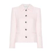 Roze Tweed Check Jas met Pailletten Alessandra Rich , Pink , Dames