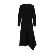 Zwarte Wollen Jurk met Asymmetrisch Design Jil Sander , Black , Dames
